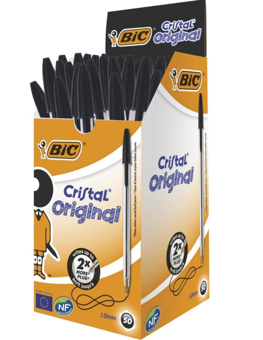 BIC BALLPOINT PEN CRISTAL ORIGINAL FINE BLACK 50 PACK